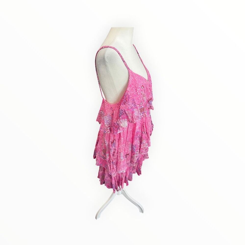 Hemant & Nandita Pink Floral Ruffle Tiered Mini Dress NWT S - Picture 4 of 9